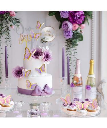 LANGPA 22-Piece Butterfly Cake Decorations & Happy Birthday Acrylic Toppers - Purple & Pink, Ideal for Baby Shower, Wedding & Birthday Party - Buy Online on GoSupps.com