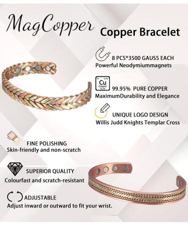 Shop 2 Pieces 99.9% Pure Copper Bangles | Tri Bracelets for Men & Women with Magnets - Perfect Mother's Day Gift - 16.5 cm - Buy Online on GoSupps.com