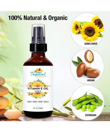 Pure Organic Vitamin E Oil 4 fl oz - 43 000 IU | 100% Plant-Based Natural Moisturizer for Skin Scars Nails Acne Hair Growth & Wrinkles - Buy Online on GoSupps.com