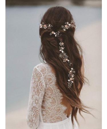 Sweetv Rose Gold Hair Vine - Braided Wedding Headband Bohemian Headpiece - 28.5 Inch Extra Long Crystal Pearl Bridal Hair Accessories - Rose Gold - Buy Online on GoSupps.com