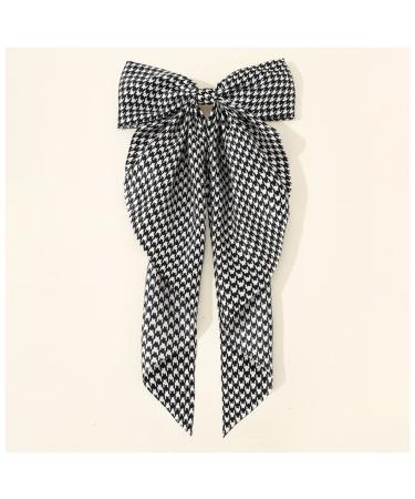 Hair Clips Spring Satin Girls Bow Hair Band Trendy Ribbon Hairpin Temperament Ribbon Bow Ladies Headwear Hair Accessories Blue Hair Clips (Size : Houndstooth-1)