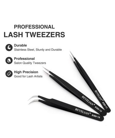 BEYELIAN Eyelash Extension Tweezers Set - 3 Professional Isolation & Volume Lash Tweezers in Black - Buy Online on GoSupps.com