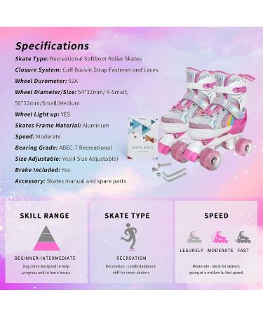 MammyGol Adjustable Roller Skates with Full Light Up Wheels for Girls | X-Small - Small - Medium Sizes | Ages 3-8 | Quad Skates in Rainbow Pink - Buy Online on GoSupps.com