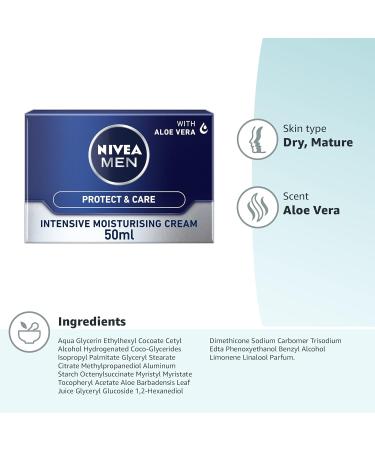 NIVEA MEN Intensive Moisturising Face Cream Protect & Care Pack of 3 (3 x 50 ml) Face Moisturiser for Dry Skin Moisturiser for Men with Aloe Vera & Vitamin E Mens Moisturiser - Buy Online on GoSupps.com