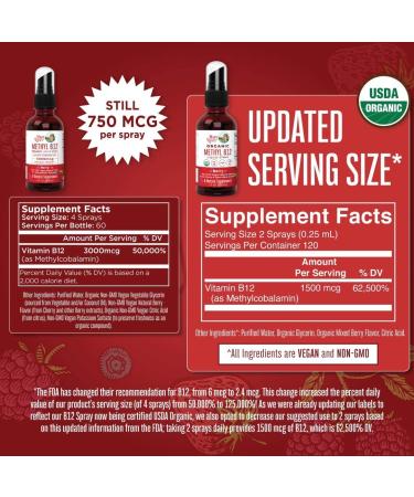 Organic Vitamin B12 Spray for Nerve Function & Energy Support - Vegan, Non-GMO, Gluten Free - 1 Fl Oz (Berry) - Pack of 1 - Buy Online on GoSupps.com