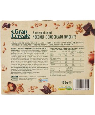  Mulino Bianco Gran Cereale Snack Bars of Dried Fruit Nut Bar with 4 Cereals Hazelnut and Chocolate 135g - Buy Online on GoSupps.com