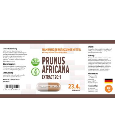 Pygeum Africanum 20000mg Equivalent Extract - 90 Vegan Capsules | High Strength, 13% Phytosterols, Gluten & GMO Free - Buy Online on GoSupps.com