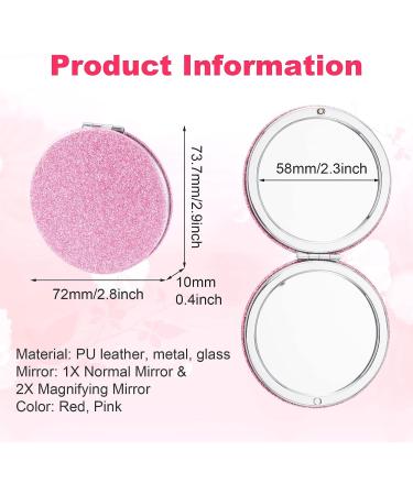 OIIKI 2pcs Red Pink Compact Pocket Mirror - Mini Glitter Purse Mirror for Women Girls - Travel Makeup Handheld 2-Sided Mirror with 1x/2x Magnification - Buy Online on GoSupps.com