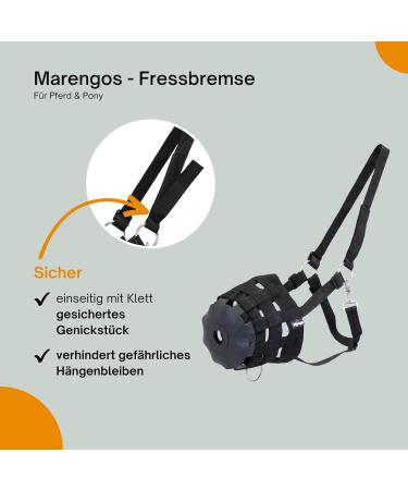 Marengos Fressbremse Horse & Pony Muzzle | Adjustable Black Muzzle for Shetland Pony and Warmbloods | Control Grass Consumption & Assist with Health Issues - Buy Online on GoSupps.com
