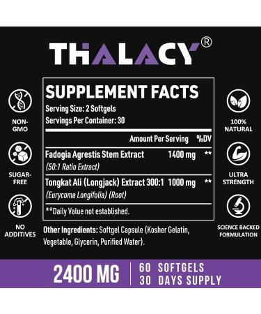 Fadogia Agrestis Tongkat Ali Supplement - Fadogia Agrestis 1400mg & Tongkat Ali 1000mg Ultra Blend Maximum Strength Muscle Mass & Athletic Performance 60 Softgels - Buy Online on GoSupps.com