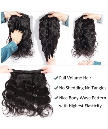 Brazilian Body Wave Human Hair Bundles with 13X4 Frontal Closure - 100% Unprocessed Virgin Hair - Natural Color - 3 Bundles + Free Part Closure - 12 14 16 + 10 - Buy Online on GoSupps.com