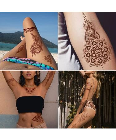 6 Sheets Brown Henna Temporary Tattoo Stickers - Lace & Mandala Body Art Design for Women - Waterproof & Sexy Fake Tattoos - Buy Online on GoSupps.com