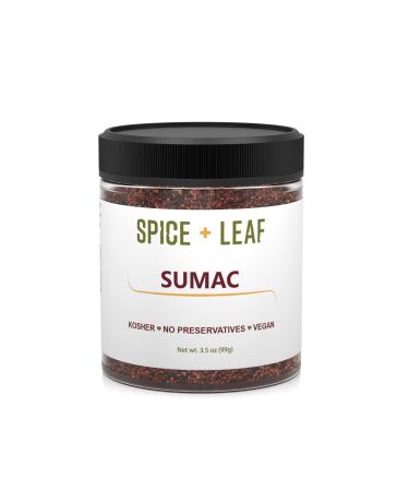 Premium Ground Sumac Spice by SPICE + LEAF - Vegan Kosher Preservative Free Red Middle Eastern Ground Herb, 3.5 oz.