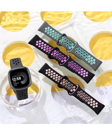 4 Pack Maledan Sport Bands for Fitbit Versa 3/Sense 2, Soft Wristband Replacement Accessories in Pink/Black Plum/Gray Teal/Coal Black - S 5.5-7 - Buy Online on GoSupps.com