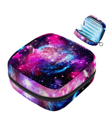 Menstruation pad bag with zipper women's napkin bag tampons collection bags for women and girls (abstract natural space galaxy colorful pattern)
