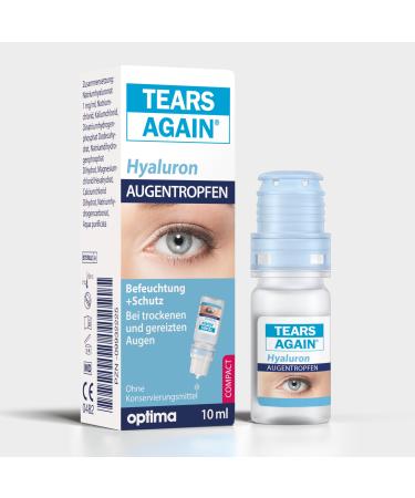 Tears Again eye drops against dry eyes hyaluron 0.1% the help in dry eyes red irritated or itchy eyes 10 ml without preservatives 10ml 0.1% - Buy Online on GoSupps.com