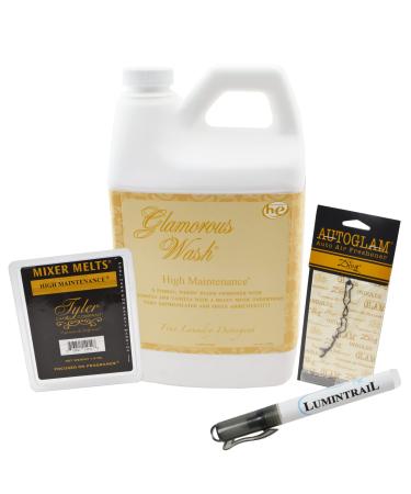 Tyler Candle Glamorous Wash Laundry Detergent High Maintenance Bundle with Tyler Candle Mixer Melts Autoglam Freshener and Stain Remover Pen (1 Gallon)