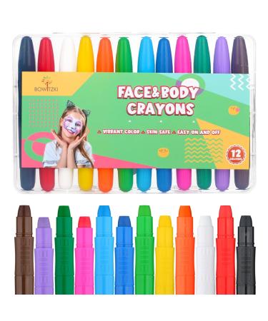 Bowitzki Face Painting Kit Twistable Face Paint Marker Sticks Temporary Water Based Face Paint Crayons Hair Color Dye for Kids Body Makeup Belly Painting Adults With Box (12 Colors)