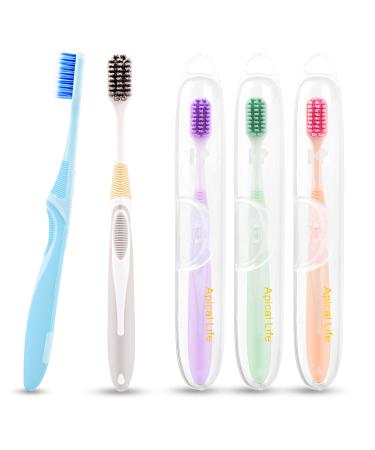 Apical Life Ultra Soft Toothbrushes for Adult Travel Toothbrush with Individual Travel Case Portable Manual Tooth Brushes Kit Soft Bristles Tooth Brushes for Sensitive Teeth Gum Care (5 Pack)
