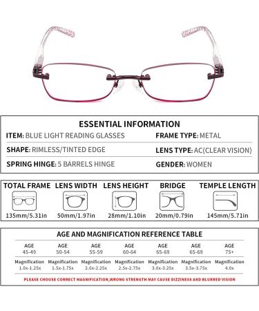 CRGATV 4-Pack Rimless Tinted Reading Glasses for Women - Blue Light Blocking Stylish Readers - Anti UV, Eye Strain, Glare - 1.25 Magnification - Mix Colors - Buy Online on GoSupps.com