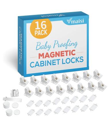 16 Pack Child Safety Magnetic Cabinet Locks - Vmaisi Children Proof Cupboard Baby Locks Latches - Adhesive for Cabinets & Drawers and Screws Fixed for Durable Protection Standard 16.0