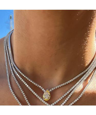 Buy Oralgos Colorful Zirconia Charm Necklace - Fashionable Tennis Choker for Women & Girls | Elegant Yellow Rhinestone Jewelry - Buy Online on GoSupps.com