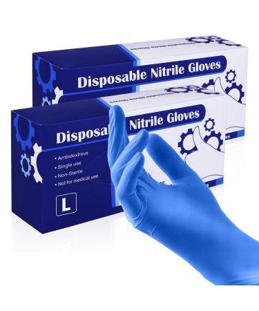 Nitrile Exam Gloves Large 200 Count Disposable Gloves 4 Mil Blue Powder-Free Latex-Free Lightly Textured Non-Sterile for Industrial Use Home Cleaning and Food Safe (2 Box)