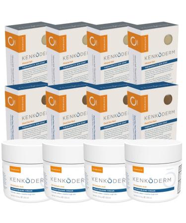 Kenkoderm Psoriasis Total Body Skin Care Bundle (4 Packs) Dead Sea Mud Soap 4.25 oz Mineral Salt Soap Bar 4.25 oz & Moisturizing Cream 10 oz Dermatologist Developed Fragrance & Color Free