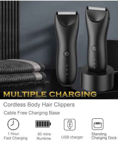 Men's Electric Body Hair Trimmer - Waterproof Safe Groin & Pubic Groomer with Light & Recharge Dock - Buy Online on GoSupps.com