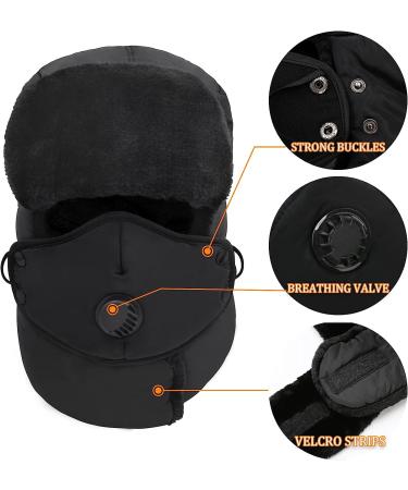 Winter Trapper Hat | Unisex Trooper Russian Fur Hat with Ear Flap and Mask | Ushanka Aviator Hat for Cold Weather, Black - Buy Online on GoSupps.com