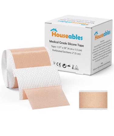 Houseables Soft Silicone Scar Sheets, Gel Tape, 1.57” x 60”, with 2” Perforations, Tan, Flexible, Medical Grade for Surgery, Keloids, Burns, Sensitive Skin, Wound Protection, Healing Gel Patch
