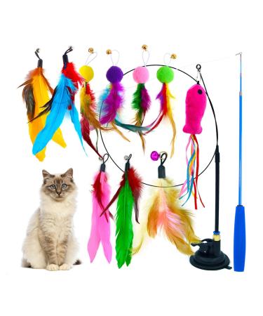 Movkzacv interactive cat toys 12 piece self -employment cat toys cat toys with suction cup cat feathers with feathers 2 interactive modes multi -colored