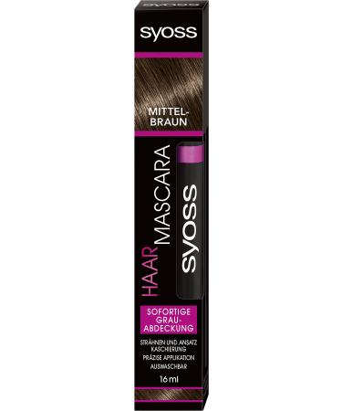 SYOSS Hair Mascara Hair Colour Medium Brown Instant Grey Coverage Pack of 1 x 16 ml Medium Brown 16 ml (Pack of 1)