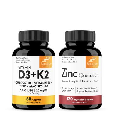 Sandhu's Vitamin D3 K2 Bundle with Zinc Quercetin Capsules | Supports Immune Energy Skin Teeth & Muscle Health
