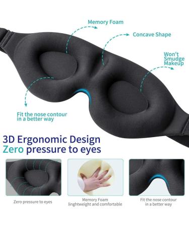 Smart A1 Sleep Mask for Men & Women - 3D Contoured Black Eye Mask for Full Light Blocking Comfortable Night Blindfold - Buy Online on GoSupps.com