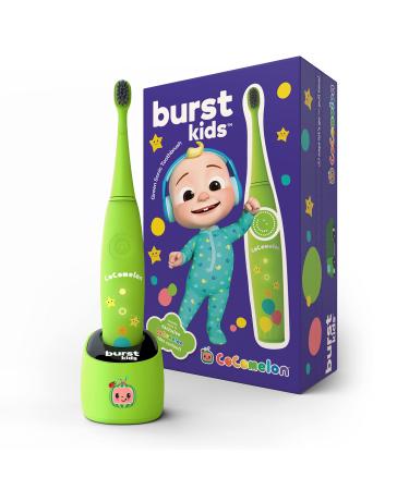 CoComelon x BURSTkids Kids Electric Toothbrush, Soft Bristle Kid & Toddler Toothbrush, 2-Minute Timer, Rechargeable Battery, Easy-Grip Silicone Handle, 2 Brush Modes, Ages 2+, Green with JJ Cocomelon Green