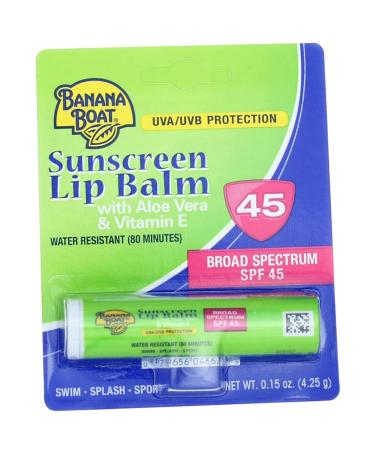 Banana Boat Aloe Vera with Vitamin E Sunscreen Lip Balm SPF 45 - .15 oz Pack of 6