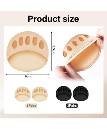 6 Pairs Forefoot Cushions - Women's Invisible Cotton Toe Socks for Pain Relief | Soft Midfoot Pad in Black & Skin Color - Buy Online on GoSupps.com