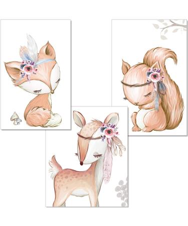 artpin Set of 3 Pictures for Children's Room Decorative Girl DIN A4 Poster Baby Forest animals P34