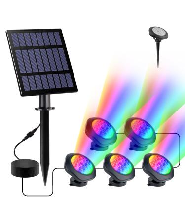 NATPOW Solar pond lighting RGB underwater Light Landscape headlight pond lamps diving spotlights with IP68 waterproof color change garden lighting for pool garden patio tree (5 in 1) 5-in-1