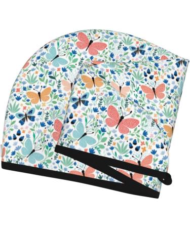 Hair Towel Wrap with Button - Quick Drying Towel Turban for Effortless Hair Care (Butterflies Design - Buy Online on GoSupps.com