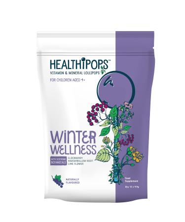 Healthipops Vitamin & Mineral Lollipops WINTER WELLNESS with added soothing botanicals Elderberry Marshmallow Root & Lime Flower | Aged 4+ | 12 lollipops
