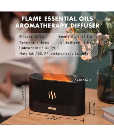 Aroma Diffuser with Flame Effect | 180ml Humidifier for Essential Oils - Black - Buy Online! - Buy Online on GoSupps.com
