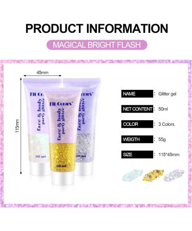 Pamiyo Glitter Gel 3 x 50ml - Face Body Sequins for Hair Lips Nails | White Gold & Silver Mermaid Liquid Eyeshadow for Festive Occasions - Buy Online on GoSupps.com