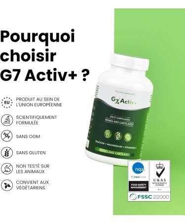G7 Activ+. Improved formula. Food supplement based on silicon vitamin C and magnesium that contributes to the normal maintenance of bones and joints. Energy and Vitality. 60 capsules. - Buy Online on GoSupps.com