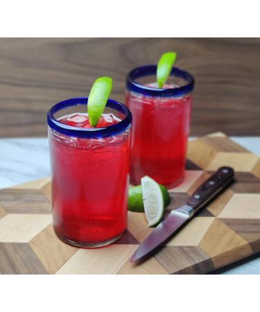 Set of 6 Hand Blown Mexican Drinking Glasses with Cobalt Blue Rims - 14 oz each - Buy Online on GoSupps.com