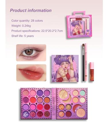 Buy KEVIN&COCO Lavender Theme Eyeshadow Palette Set - 28 Colors Lipstick Brush & Lip Liner | Waterproof No Smudge | International Shipping Available - Buy Online on GoSupps.com