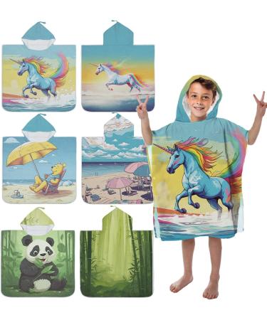 Aiorber Kids Hooded Bath Towel - Microfiber Unicorn Towel for Boys & Girls (Ages 5-10) | Beach Pool & Shower Towel 76x76cm Green - Buy Online on GoSupps.com