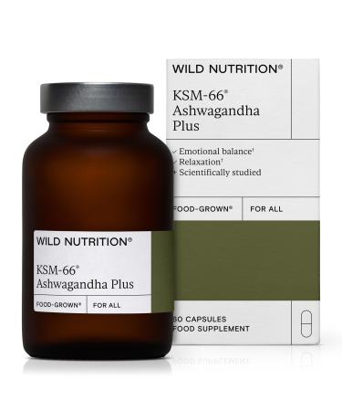 Wild Nutrition Food-Grown Ashwagandha KSM 66 Plus | Ethically Sourced Ashwagandha Capsules to Support Mind and Body | No Added Filler | Effective Ashwagandha Tablets - 60 Capsules