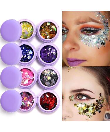 Shop Holographic Chunky Glitter Sequins - 8 PCS Mermaid Glitter Gel for Face Body & Hair | Ultra-Thin Iridescent Sparkles for DIY Art & Party Makeup - Buy Online on GoSupps.com